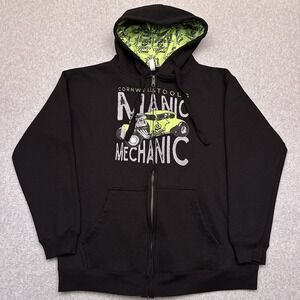 Cornwell Tools Hoodie Mens XL Black Full Zip‎ Maniac Mechanic Graphic Sweatshirt